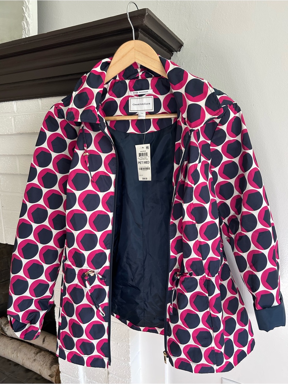 Charter Club Pink & Navy Dot Rain Jacket Size MP